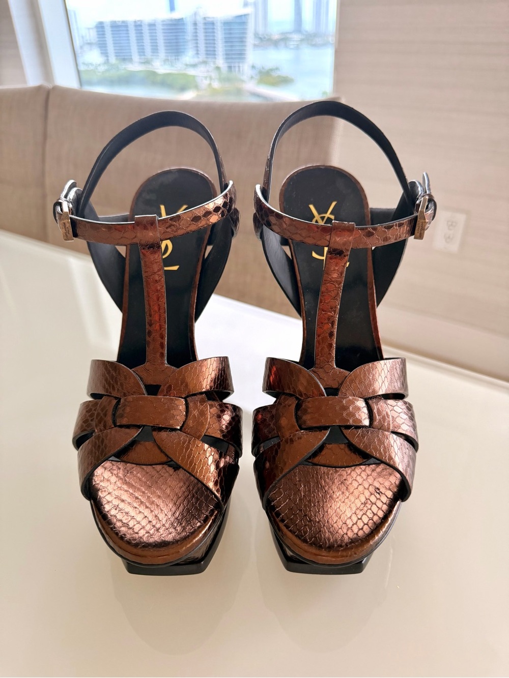 Saint Laurent Copper Brown Python Tribute Sandals YSL - Picture 2 of 8